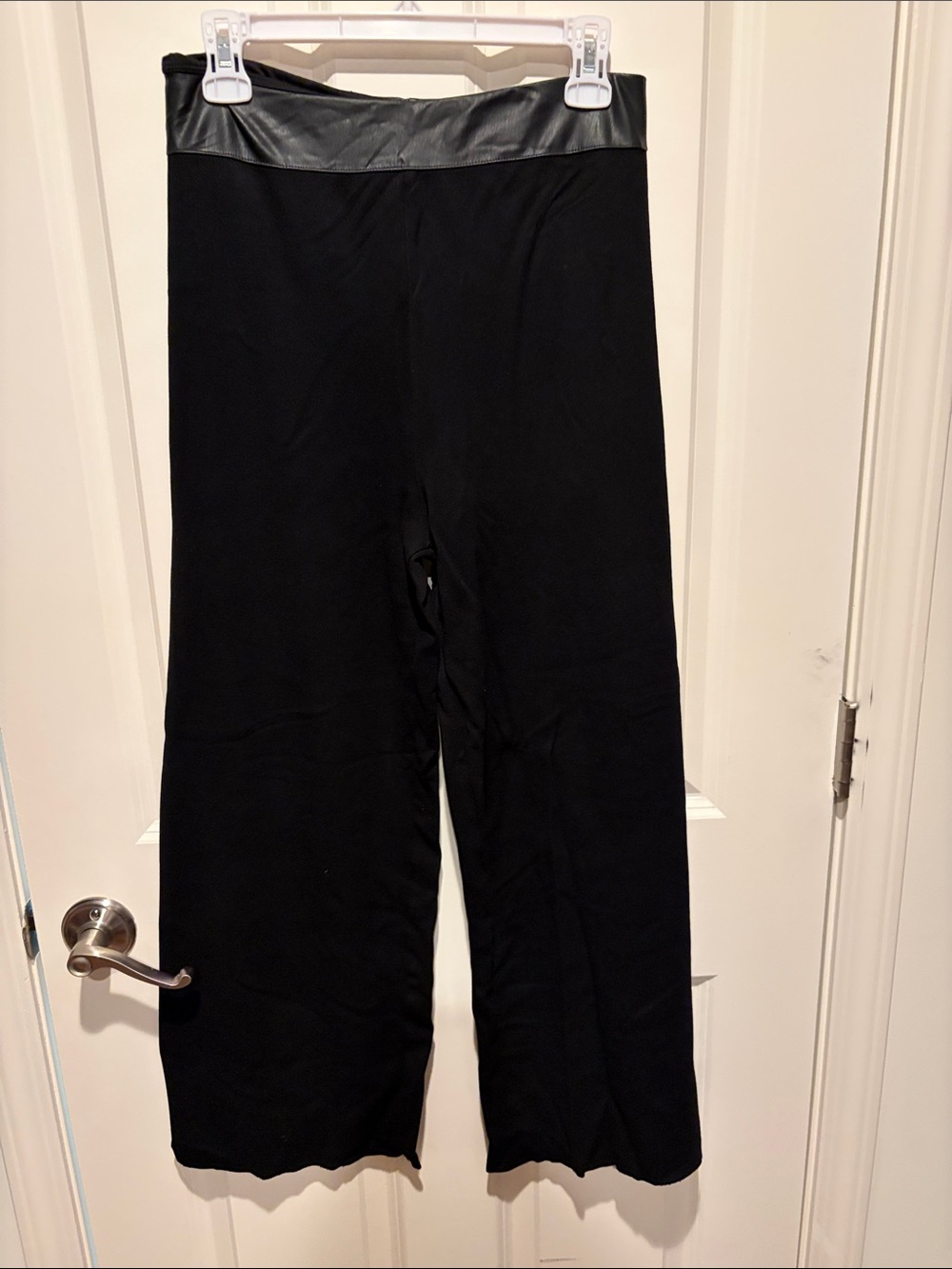 Wide Leg Lounge Pants with Faux Leather Waistband